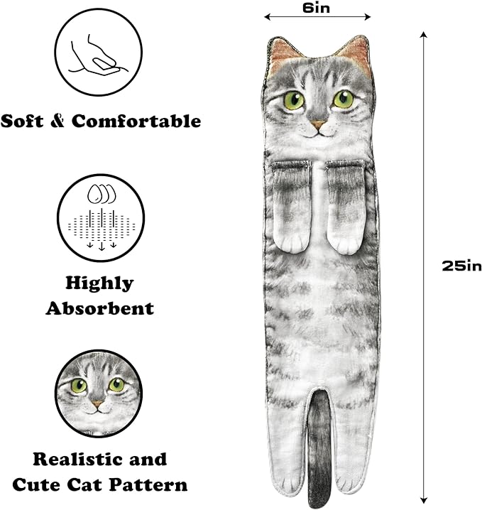 Cat Hand Towels for Kitchen Bathroom - Cute Cat Decor Gadgets - Hanging Soft Absorbent Hand Face Towel - Funny Birthday Mothers Day Housewarming Holiday Unique Gifts for Women Mom Lady Cat Lovers