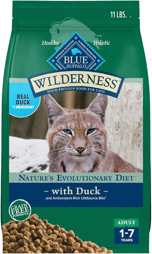 Blue Buffalo Wilderness Duck Supports Health and Wellness High-Protein & Grain-Free Healthy Adult Dry Cat Food 11 lbs.