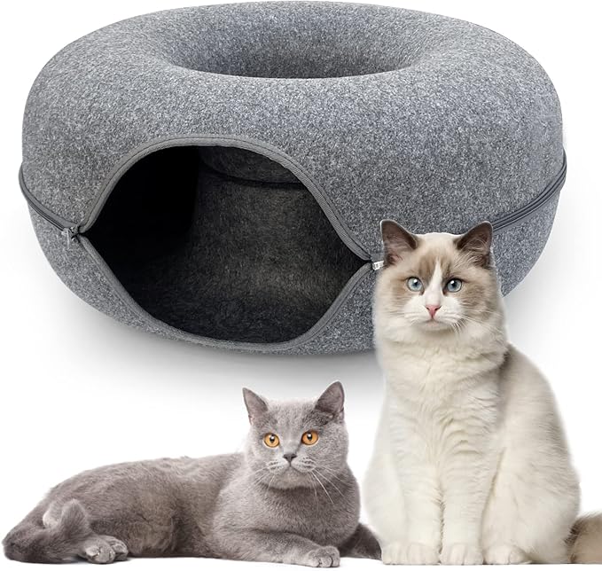 Cat Donut Tunnel, Cat Tunnel Bed for Indoor Cats Cave Bed, Scratch Resistant Donut Cat Bed. (Grey, 23 INCH 1 Pack)