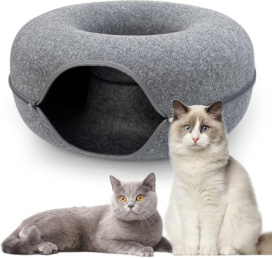 Cat Donut Tunnel, Cat Tunnel Bed for Indoor Cats Cave Bed, Scratch Resistant Donut Cat Bed. (Grey, 23 INCH 1 Pack)