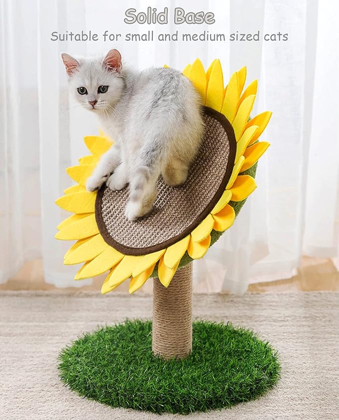 BNOSDM Sunflower Cat Scratching Post for Indoor Kitty Sisal Scratcher Posts Cat Tree Interactive Activity Tree Tower Furniture Cute Scratch Board for Small Cats and Kittens