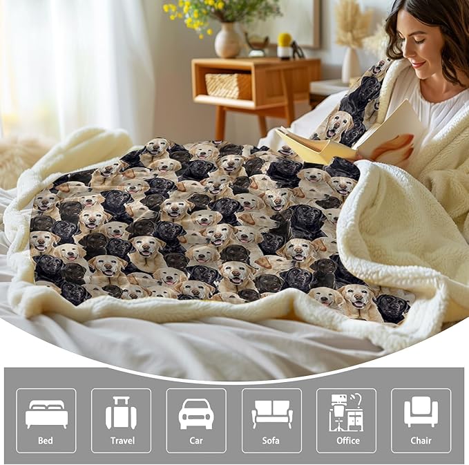 BlessLiving Golden Labrador Retriever Blanket Black Lab Puppy Labrador Retriever Fleece Blanket Fuzzy Dog Blanket Cute Puppy Fleece Blanket Animal Pet Sherpa Blanket Gifts for Women (60 x 80 Inches)