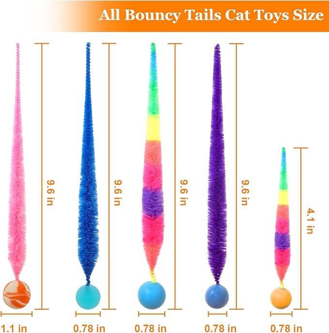 SHENGSEN Bouncy Ball with Tail Cat Toys-5 Packs,Large Magic Worm with Fluorescent Ball Toy for Cats,Colorful Fuzzy Worm Bouncy Glow Balls Cat Toy