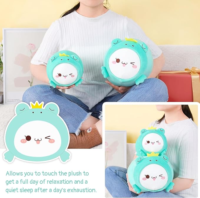 AIXINI Cute Cat Frog Plush Pillow 15.7” Kitten Froggy Stuffed Animal, Soft Kawaii Cat Plushie with Frog Outfit Costume, Hugging Plush Squishy Pillow Toy Gifts for Kids