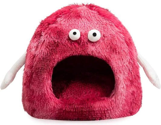 Hollypet Cat Beds for Indoor Cats, Cat Bed Cave, Cat House with Washable Cushion, Cat Bed Small for Kittens, Small Pets, Cat Tent Sleeping Bed, Cat Bed Warmer Pet Nest, Red Monster