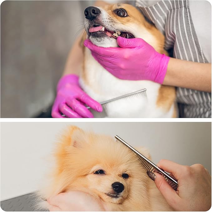 Pettom Pet Steel Grooming Tool Poodle Finishing Butter Comb 7 1/2-inch L Silver Dog Combs with Rounded Ends Stainless Steel Teeth, Cat Comb for Removing Tangles and Knots