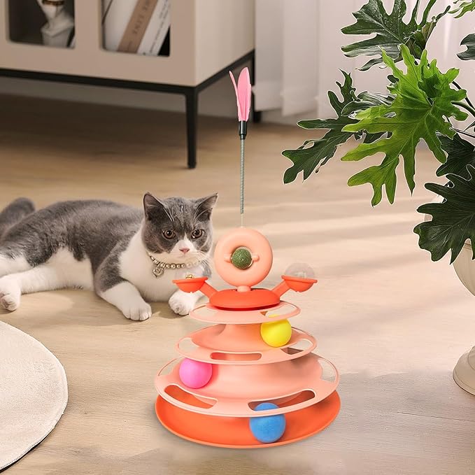 Interactive Cat Toy Kitten Toys Cat Toys with Catnip Balls Cat Toys for Indoor Cats Cat Ball Toy Cat Toys for Bored Indoor Adult Cats Orange