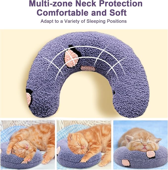 ucho Cats Kitten Pillow Cat Nap Plush, Kitty Purr Soothing Plush Cat Toy,Soft Fluffy Warming Pillow, Pet Calming Toy for Joint Relief Sleeping Improve Purple