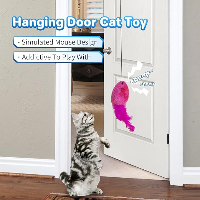 LEWISER Cat Toys Hanging Mouse, Vivid Chirping, Cat Catching Mouse Toy, Interactive Cat Mice Toys for Indoor Cats Kittens Self Play Chase Exercise, Set P