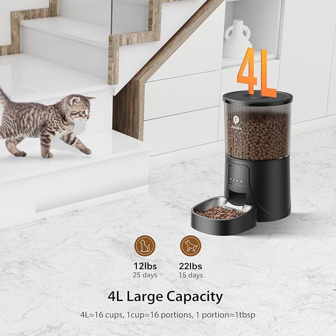 Automatic Cat Feeder WiFi- 2.4Ghz Cat Food Dispenser with APP Remote Control- Auto Pet Feeder for Cat and Small Dog Indoor- Easy to Set Up and Clean- Dual Power with Desiccant Bag Keep Fresh