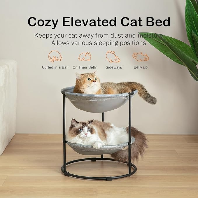 Double Cat Bed,Cat Beds for Indoor Cats, 2 Layers Elevated Cat Beds, Breathable Cat Beds & Furniture,18 x 16.5 x 16.5 Inch Outdoor Cat Bed (2 Large)
