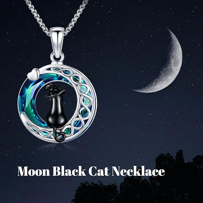 Black Cat/Dolphin/Bat Necklace Animal Pendant 925 Sterling Silver Cute Animal Jewelry Graduation Gifts for Women Men Animal Lovers Christmas Holiday Birthday Fathers Day