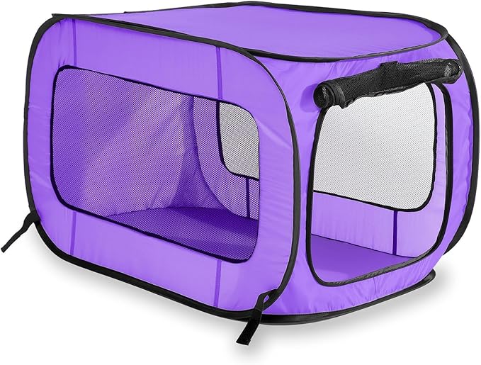 Beatrice Home Fashions Portable, Collapsible, Pop Up Kennel Travel Cat and Dog Crate, 32.5" L x 19.5" W x 19.5" H, Purple