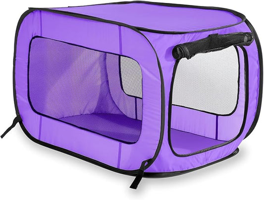 Beatrice Home Fashions Portable, Collapsible, Pop Up Kennel Travel Cat and Dog Crate, 40" L x 27" W x 27" H, Purple