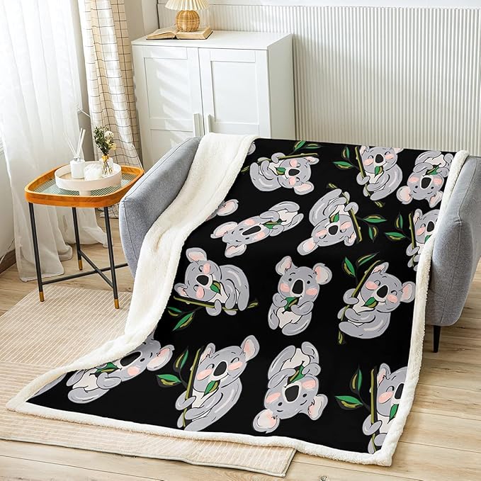 Feelyou Koala Throw Blanket Kids Cute Wild Animal Sherpa Blanket Boys Girls Kawaii Cartoon Wildlife Decor Fleece Blanket for Bed Couch Super Soft Plush Throw Blanket Air ConditionerKing 87"x95"