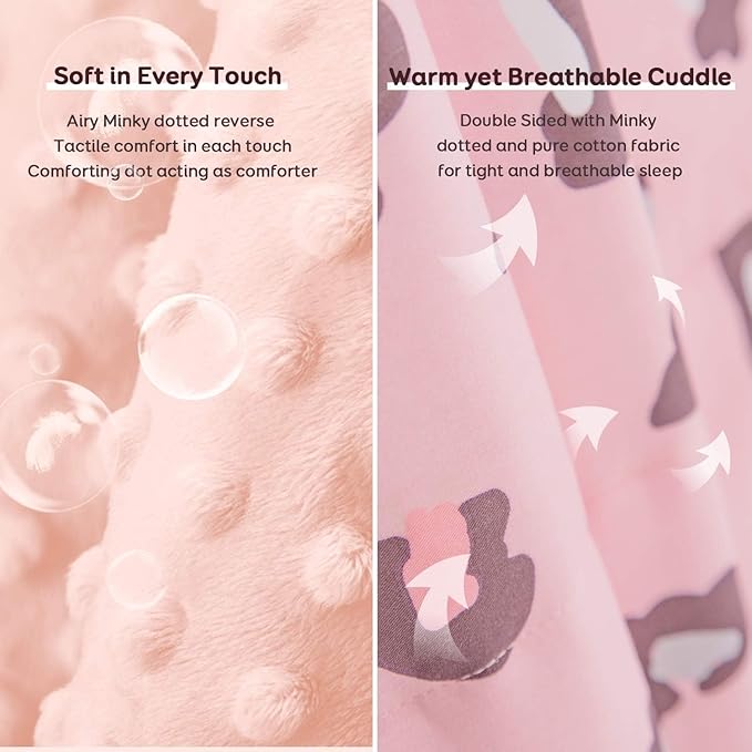 Uttermara Weighted Blanket 7 lbs, Ultra Cozy Minky Fleece and Cotton Sided with Cartoon Patterns, Reversible Heavy Blanket Great for Calming and Sleeping, 36x48 inches, Pink Leopard