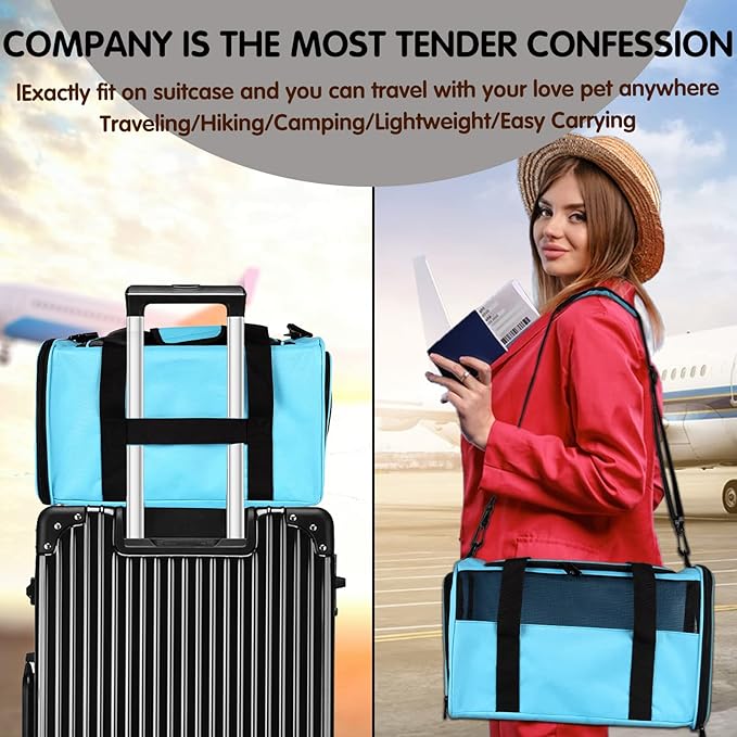 Carriers Soft-Sided Pet Carrier Large Carrier for Medium Large Cats Dogs Under 35Lbs,Breathable Ventilated Design,Collapsible Roomy Carrier with Airline Approved(X-Large,Blue)