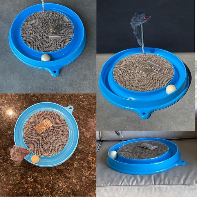Round Cat Scratcher with Ball, Cat Toys Scratching Pad for Indoor Play Physical Interactive Cat Scratchers Toy for Kitten with Spring & Ball Perfect for Mental & Physical Exercise Cat Ball Track, Blue