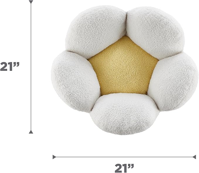 Catstages Purrfect Petals Washable Flower Shaped Round Cat Bed for Indoor Cats, Plush, White