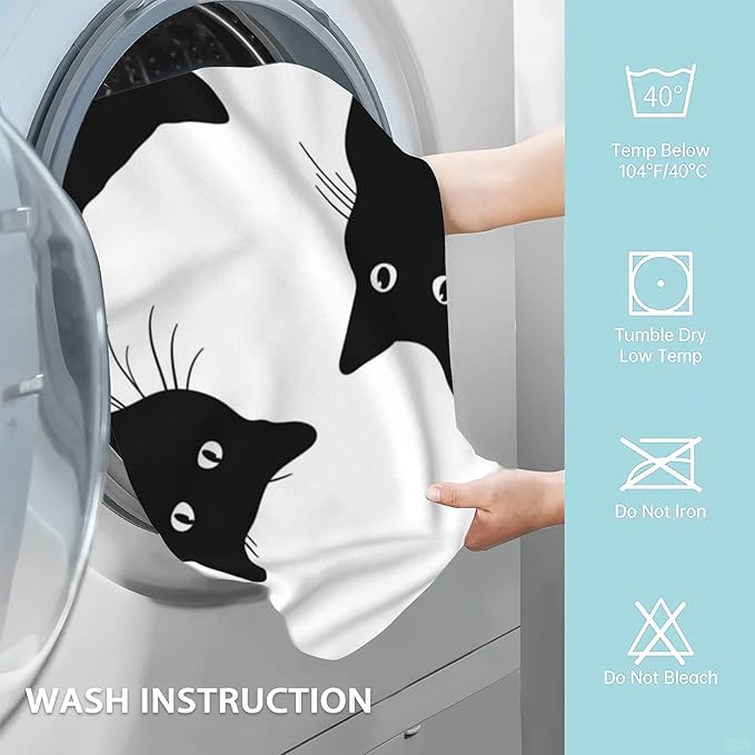 Black Cat Hand Towels - Set of 2, Soft Polyester Cotton Bath Towels - 14"X28"