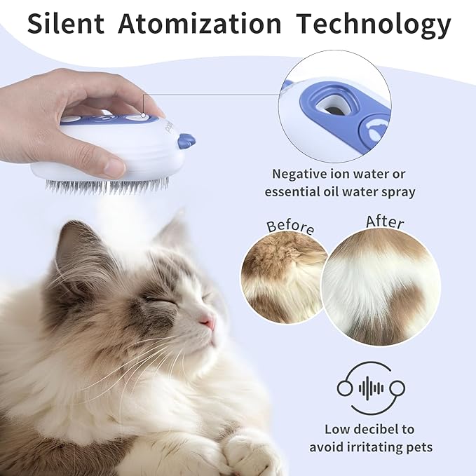 Bobopal Cat Steam Brush, 3 In 1 Cat Brush for Shedding, Self-Cleaning Cat Dog Grooming Brush, Steamy Pet Brush for Long & Short Haired Cats & Dogs Hair Removal Comb with Water Tank Anti-Static