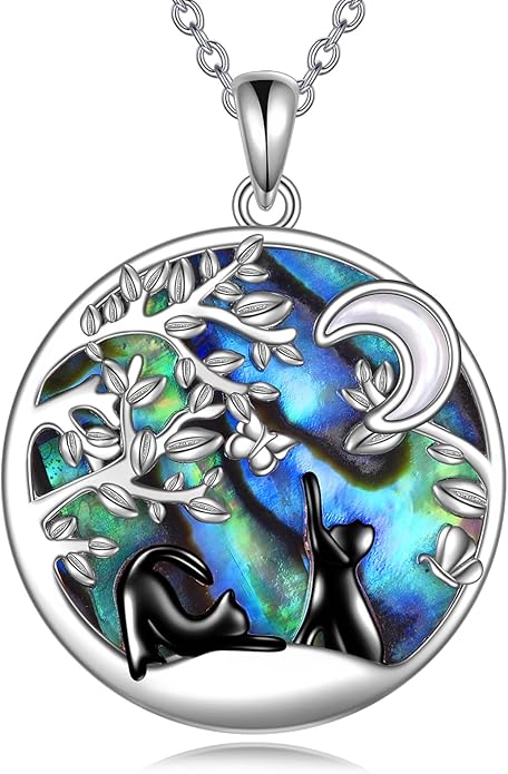 Black Cat Necklace for Women Sterling Silver Celtic Moon Cat Jewelry Gifts