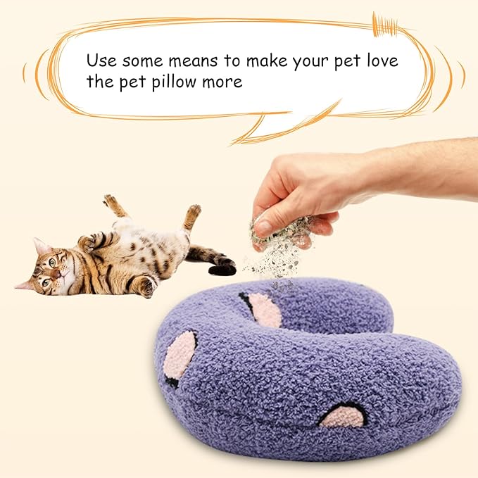 ucho Cats Kitten Pillow Cat Nap Plush, Kitty Purr Soothing Plush Cat Toy,Soft Fluffy Warming Pillow, Pet Calming Toy for Joint Relief Sleeping Improve Purple