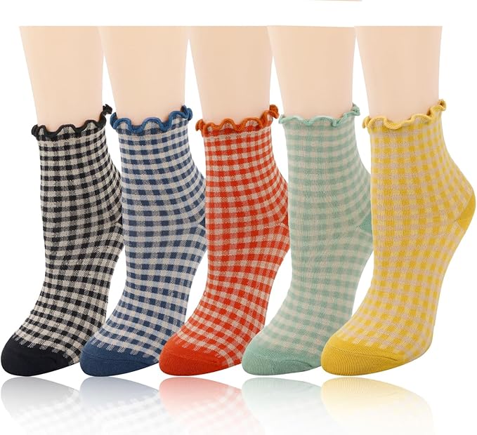 Benefeet Sox Womens Girls Ruffle Crew Socks Novelty Cute Frilly Dress Socks Cotton Lettuce Trim Turn-Cuff High Ankle Sock