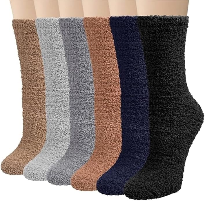 6 Pairs Womens Fuzzy Socks Winter Warm Soft Cozy Fluffy Microfiber House Sleeping Slipper Socks Christmas Gifts
