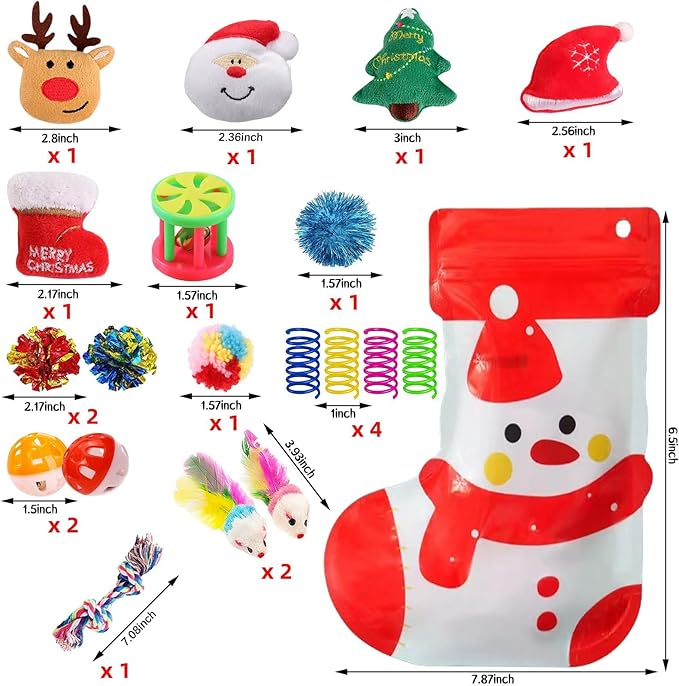 Christmas Cat Toys 19pcs, Christmas Stocking Assorted Toys Cat Gifts with Cat Ball Toy, Cat Spring Toy, Mouse, Crinkle Balls, Interactive Cat Toy for Indoor Cats