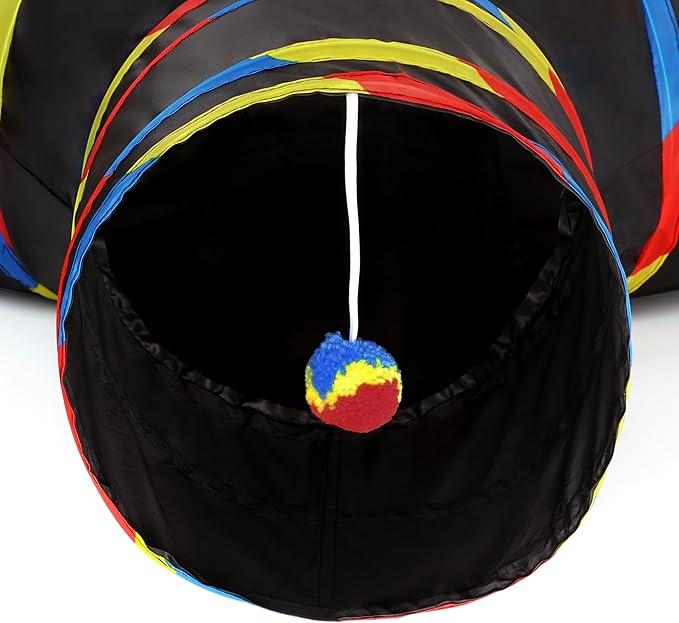Tempcore Pet Cat Tunnel Tube Cat Toys 3 Way Collapsible, Cat Tunnels for Indoor Cats，Kitty Tunnel Bored Cat Pet Toys Peek Hole Toy Ball Cat, Puppy, Kitty, Kitten, Rabbit Black & Rainbow