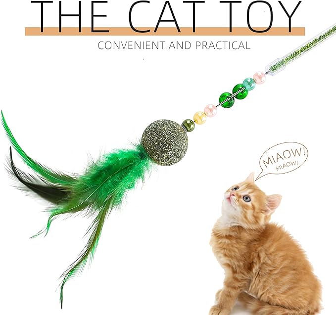 Telescopic Feather cat Toys Combination Interactive Cat Teaser Wand Cat Feather Toys with Loud Bell Long for Cat and Kitten (A-4Pcs)