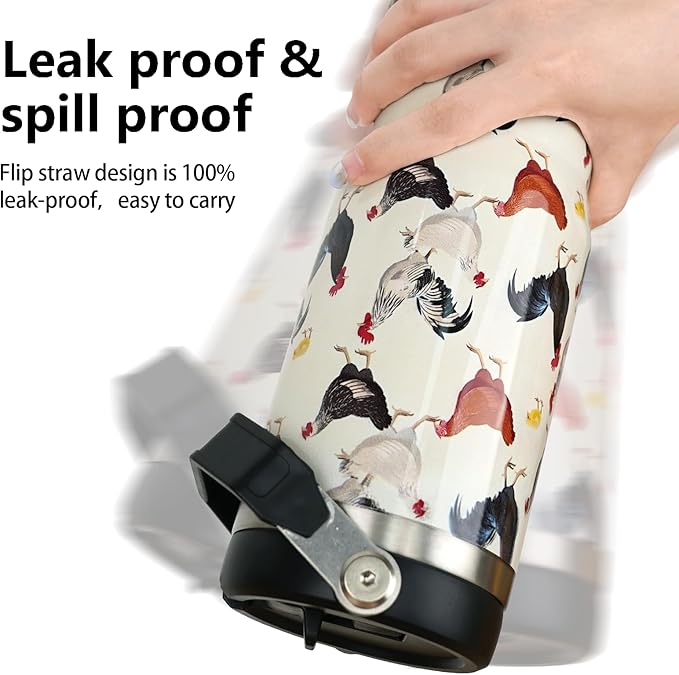 30oz Chicken Tumbler with Handle and Straw, Stainless Steel Vacuum Insulated Flip Straw 30 oz Coffee Rooster Tumbler, Spill Proof Travel Mug, Chicken Decor Gifts for Women