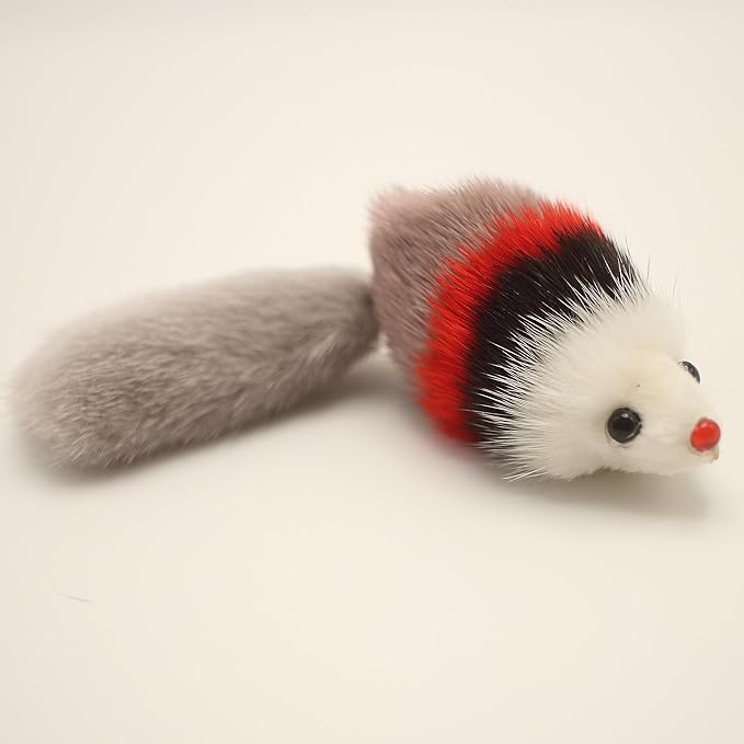Fosrion Real Mink Fur Cat Hunt Bites Toy with Three Section Retractable Carbon Fiber Rod(3 Mink Fur Mouse, Only Tail)