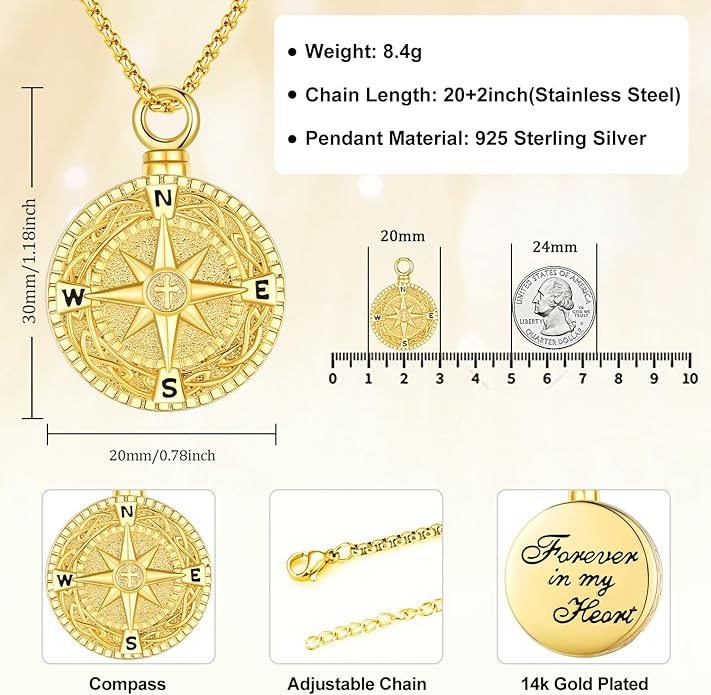 Aniu Cremation Jewelry for Ashes S925 Sterling Silver Urn Necklace Memorial Necklace for Human Ashes of Loved Ones Keepsake Pendant for Men Women