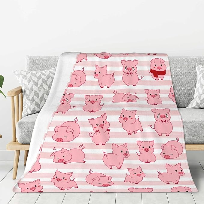 Kids Cute Pigs Print Blanket Throw 60"x50", Plush Flannel Pink Pig Blankets, Soft Warm Decorative for Kids Women