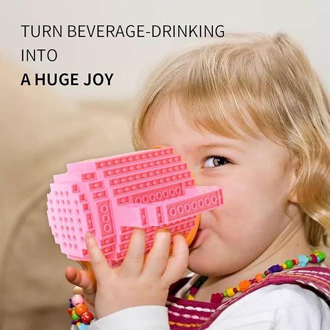 Build-on Brick Coffee Mug, Funny DIY Novelty Cup with Building Blocks Creative for Kids Men Women Xmas Birthday (Pink)