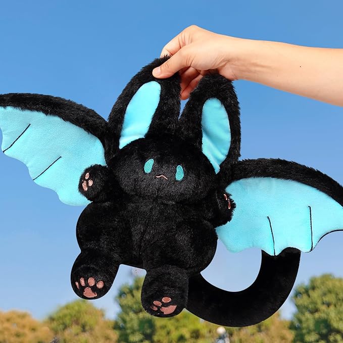 PEACH CAT Kawaii Bat Bunny Plush Pillow Cute Bat Rabbit Stuffed Animal for Kids Black 12"