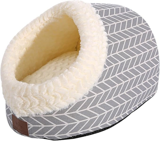 Cat Bed for Indoor Cats,Medium Large Cats Cave Bed,Machine Washable Slip Resistant Bottom,Ultra Soft Plush Cushion (Gray Arrow Cave)