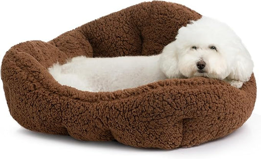 Hollypet Sherpa Fleece Dog Bed, Self-Warming Pet Bed for Small-Sized Dogs Cats Sleeping Bag Cushion, Rectangular Pet Bed, Brown