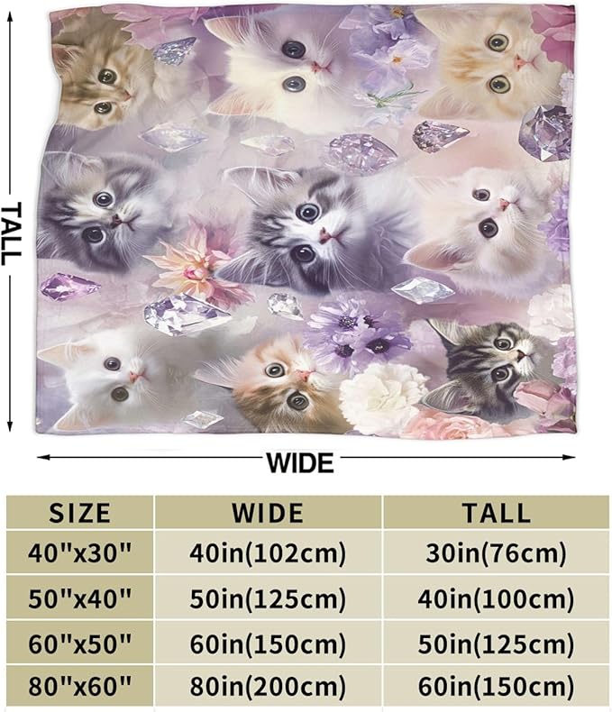 Kawaii Cat Blanket - Soft Cozy Kitten Plush Throw Blanket, Super Warm Fleece Fuzzy Bedding Blanket for Kids, Girls, Boys, Women Bed Decor Stuff, 60"X80