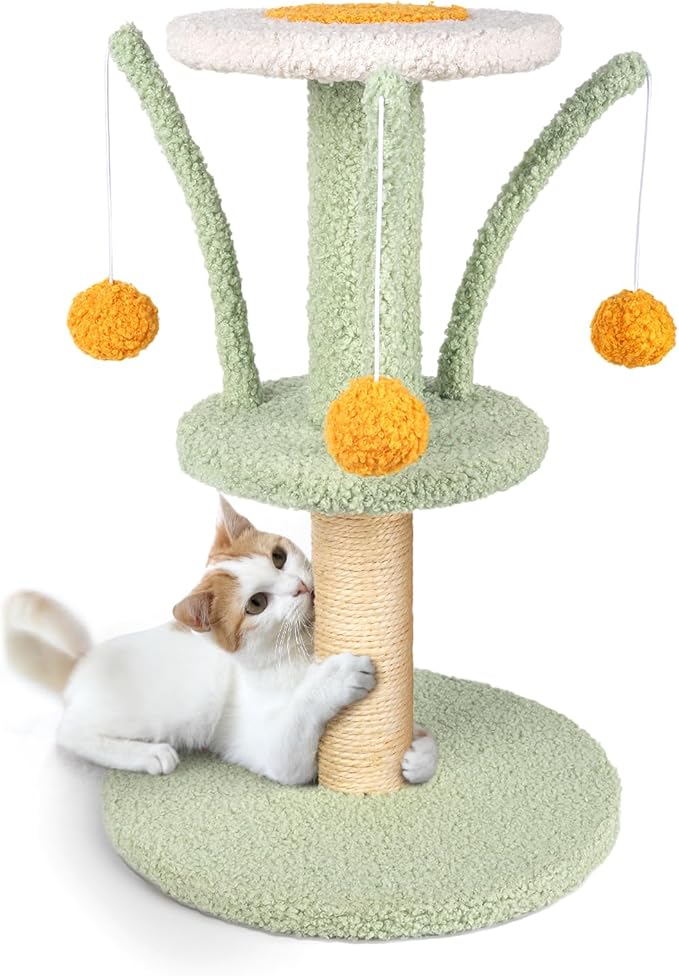 Cat Scratching Post - Cute Smaller Cat Tree Kitten Scratcher Sisal Scratch Posts with 3 Spring Ball, 18’’ Tall Cat Scratchers for Indoor Cats, Kittens (Mint Green)