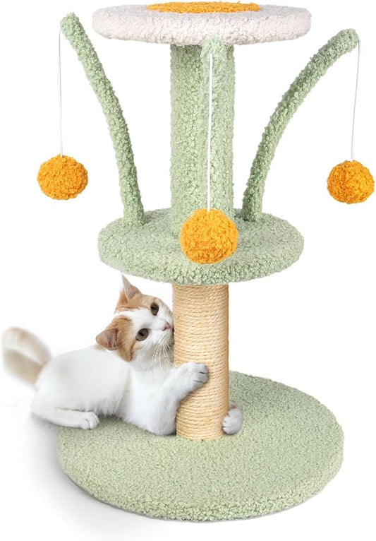 Cat Scratching Post - Cute Smaller Cat Tree Kitten Scratcher Sisal Scratch Posts with 3 Spring Ball, 18’’ Tall Cat Scratchers for Indoor Cats, Kittens (Mint Green)