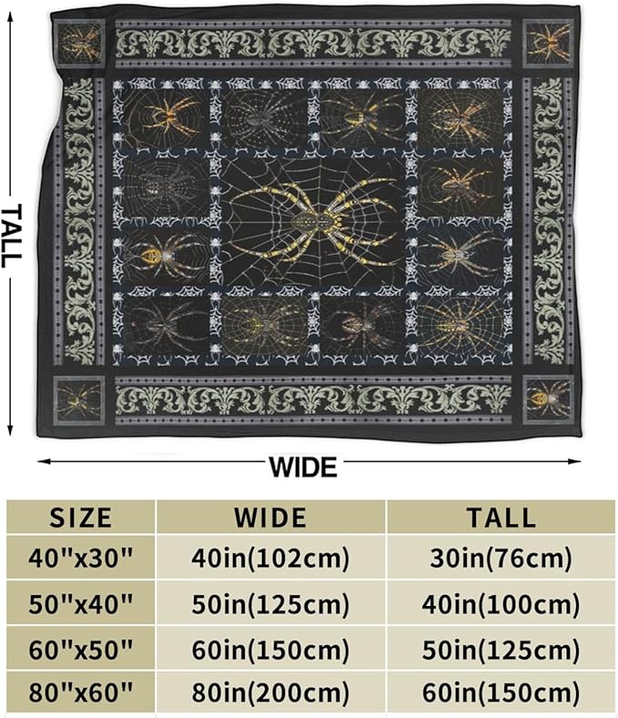 Spider Blanket Spider Throw Blanket Spider Decor Stuff Merch Cozy Print Flannel Fleece Soft Plush Fuzzy Warm Lightweight Bedding Spider Gifts for Women Men Girls Kids 50"X40"