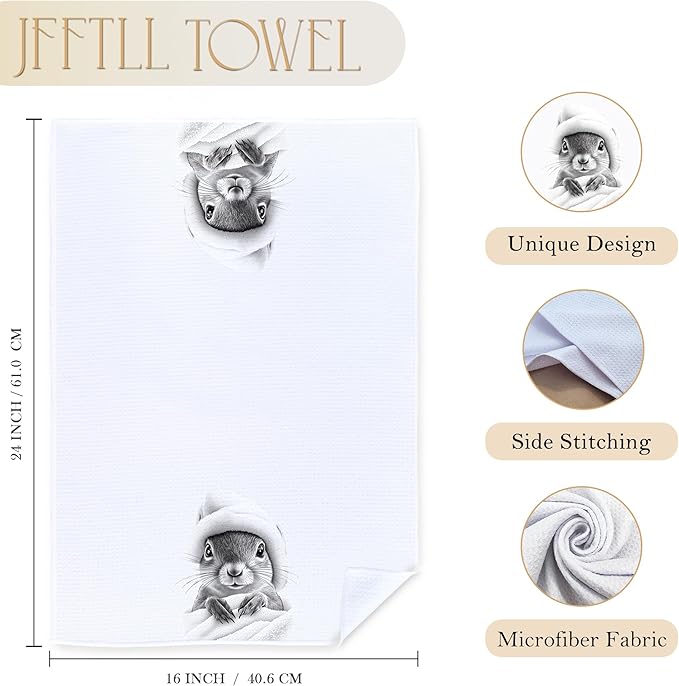 Squirrel Lover Gifts Bathroom Hand Towels, Funny Bathrobe Squirrel Hand Towels for Bathroom Washroom Restroom Decor, 16x24 Inch