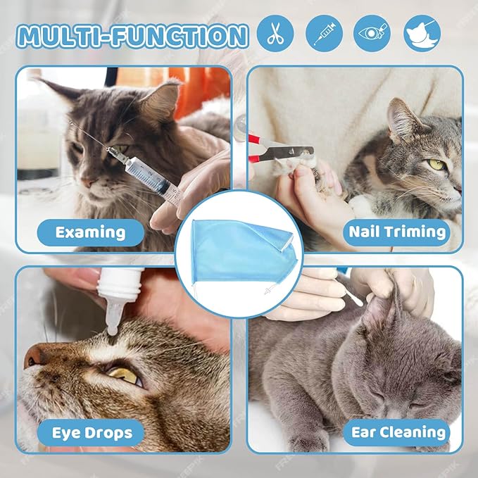 Cat Bathing Bag Anti Scratch and Bite, Cat Shower Bag Soft Mesh Net Bag for Small/Medium/Large Cats Restraint Grooming Nail Trimming Washing - Blue