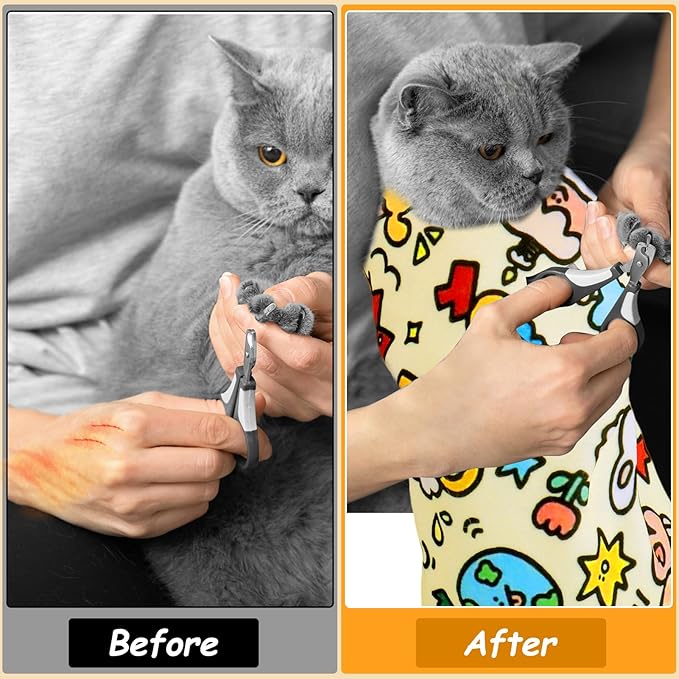 BABORUI Cat Grooming Wrap for Cutting Nails - Self-Adhesive Cat Swaddle Wrap with Nail Clipper, Anti-Scratch Cat Burrito Wrap for Nail Trimming, Cat Grooming Supplies