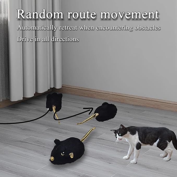 Cat Toys Squeaky Rechargeable Moving Mouse with Dynamic Magic Tail, Automatic Self Play Mouse Interactive Cat Toy for Indoor Cats, Kitten's Electric Multi-Mode Activated Mouse Toy (Black)