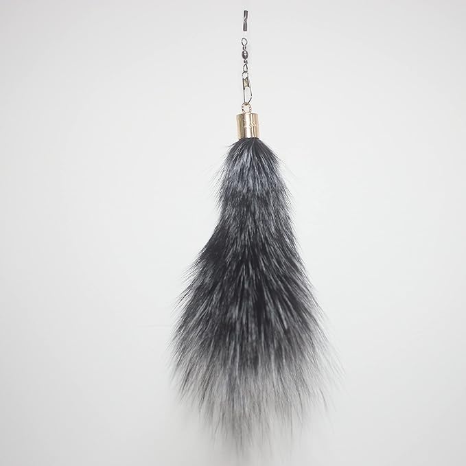 Fosrion Real Raccoon Tail Fur Cat Bites Toy with Three Section Retractable Carbon Fiber Rod (Raccoon) (3 Fox Fur Piece, Only Tail)