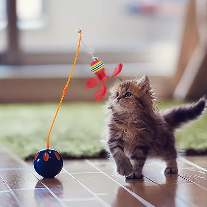 PET SHOW 5 Pack 1.4" Cat Feather Toys Balls with Bell Soft EVA Foam Colorful Rainbow Toy Balls Interactive Kitten Cats Pets Indoor Outdoor Play Activity Chase Training